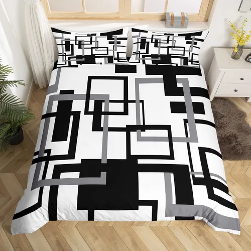 Vista 22 de Erosebridal Funda de edredón a rayas color negro y beige, funda de edredón bohemia moderna geométrica abstracta para mujeres, hombres y adultos