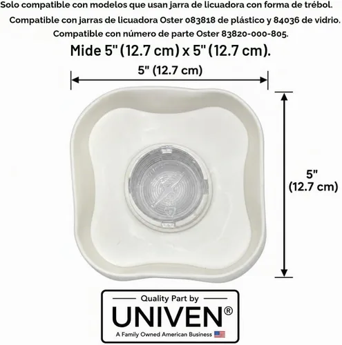 Vista 3 de Tapa de licuadora y tapa central para tarros de licuadora Oster en forma de hoja de trébol, color blanco