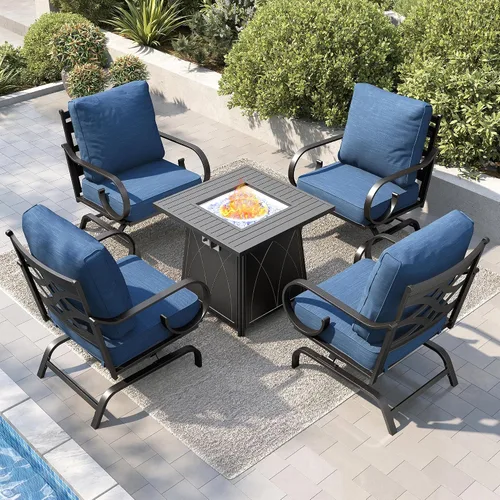 Vista 24 de PHI VILLA Patio Furniture Set with 4 Rocking Chairs & Fire Pit, Beige