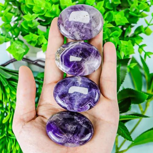 Vista 4 de Piedras de palmera de amatista de 1.8 pulgadas, cristales de chakra de bolsillo para ansiedad para el pulgar, artículos sensoriales para adultos