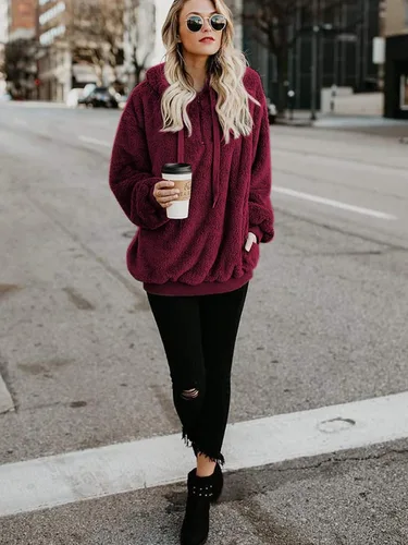 Vista 4 de Century Star Sudadera deportiva mullida de vellón con capucha para mujer de talla extragrande con bolsillos