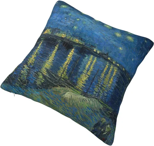 Vista 3 de Funda de almohada con diseño de noche estrellada sobre el ródano Van Gogh 18 x 18 para sofá, cama, decoración del hogar