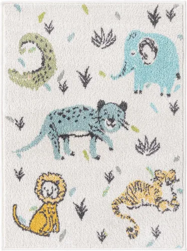 Vista 2 de Unique Loom Whimsy Kids Collection - Alfombra de área con animales (rectangular, 2 pies 2 pulgadas x 2 pies 11 pulgadas, marfil/negro)