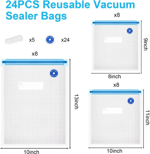 Vista 2 de Bolsas selladoras al vacío reutilizables sin BPA (8 x 9 pulgadas, 10 x 11 pulgadas, 10 x 13 pulgadas)