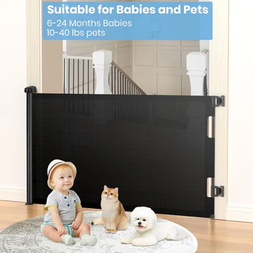 Vista 6 de HAMOPY Puerta retráctil para bebé, 33 pulgadas de alto, se extiende hasta 55 pulgadas de ancho, puertas de bebé duraderas con bloqueo automático