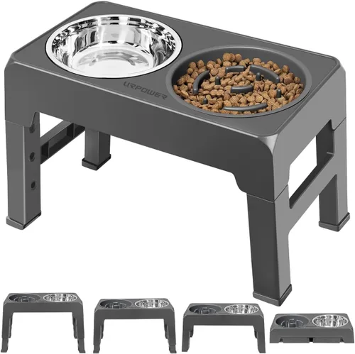 Vista 8 de URPOWER Cuencos elevados para perros, soporte de cuenco elevado ajustable Negro carbón
