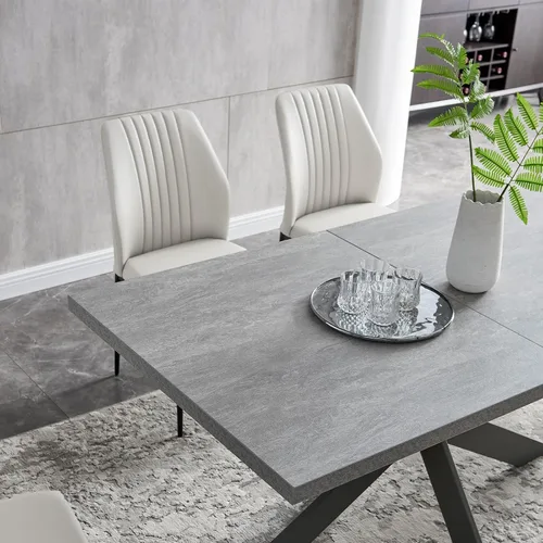 Vista 2 de ZckyCine Juego de mesa de comedor rectangular moderna para 6 a 8 personas, mesa de comedor con marco de metal expandible de 51 a 67 pulgadas