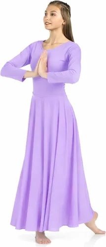 Vista 4 de Danzcue Vestido de Baile para Mujeres de Alabanza, Largo, Manga Larga, Corte Holgado Azul aguamarina