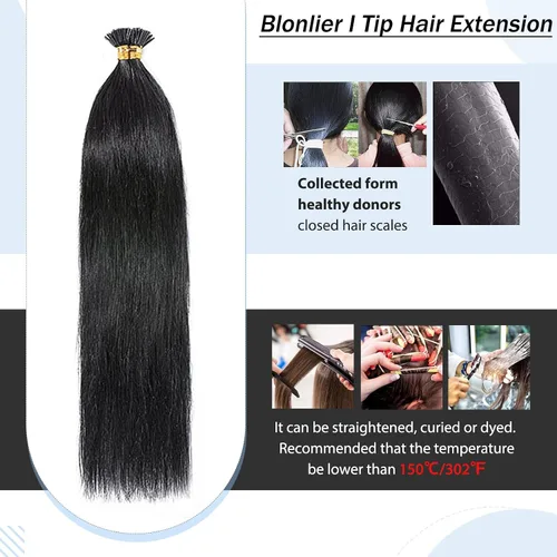 Vista 5 de Extensiones de cabello humano con punta I Tip de 14 pulgadas, extensiones invisibles iTip de 50 hebras/1.76 oz, extensiones de microenlace