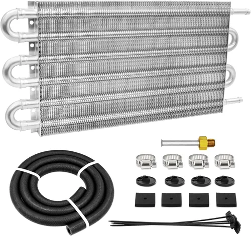 Vista 10 de Kit enfriador de transmisión de tubos y aletas Ultra-Cool de 4 pasos universal 402 de aluminio negro con kit de enfriador de aceite de 5/16