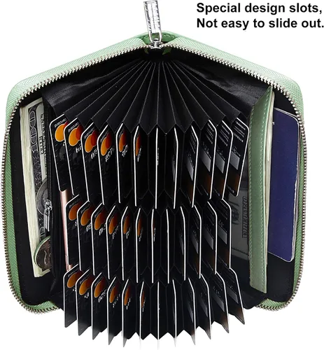 Vista 4 de OIDERY Cartera para tarjetas de crédito de gran capacidad para mujer, bloqueo RFID con correa extraíble