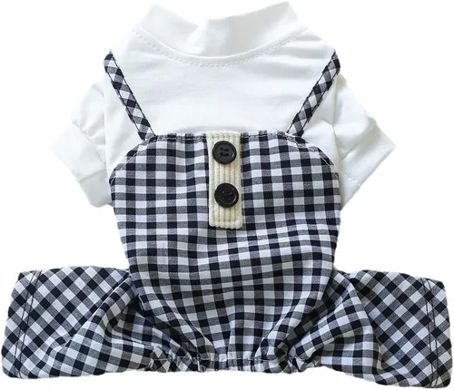 Vista 11 de Generic Ropa de verano para mascotas, camisas elegantes a cuadros para perros pequeños, lindos cachorros, overol clásico con pechera para chihuahua