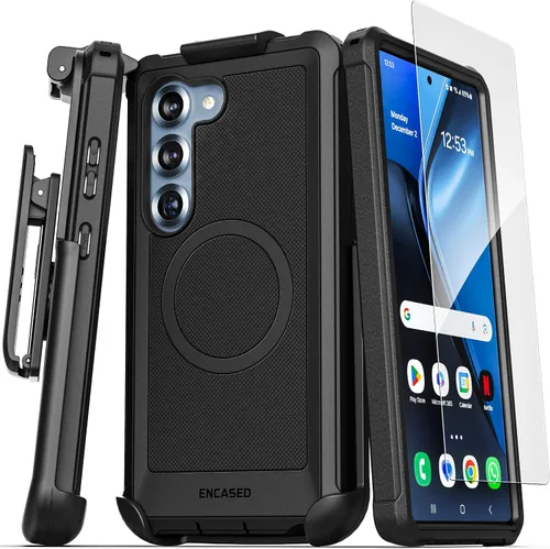 Vista 10 de Falcon Series ENCASED Belt - Funda protectora para Samsung Galaxy S24, con protector de pantalla de vidrio templado y clip de funda (negro)