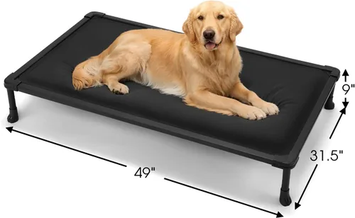 Vista 6 de Veehoo Cama elevada para perros a prueba de masticación, catre elevado duradero para mascotas con tapete impermeable relleno de algodón de Negro