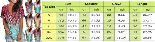 Vista 3 de kangguolai Women T Shirts Casual Women Casual Spring and Summer Colorful Gradient Printing V Neck Short Sleeved T Shirt
