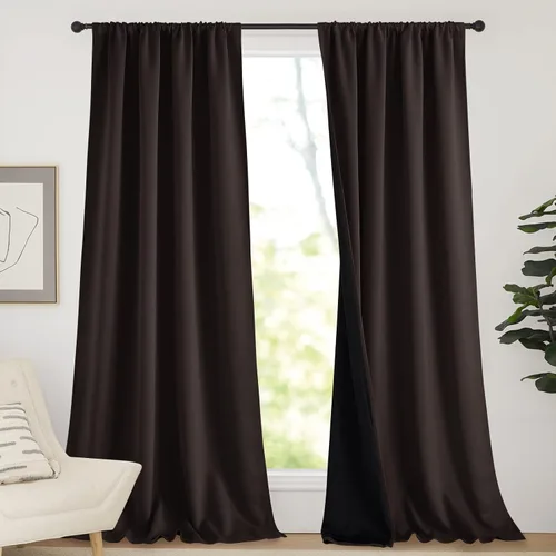 Vista 13 de NICETOWN Biscotti Beige 100% Cortinas opacas de 45" de largo para cocina, bolsillo con varilla para sótano completamente opaco, cortinas térmicas