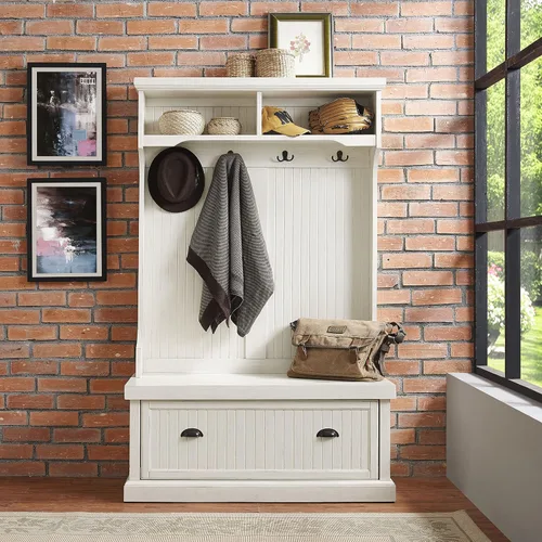 Vista 7 de Crosley Furniture - Hall Tree- Mueble para pasillo, Madera, Blanco gastado