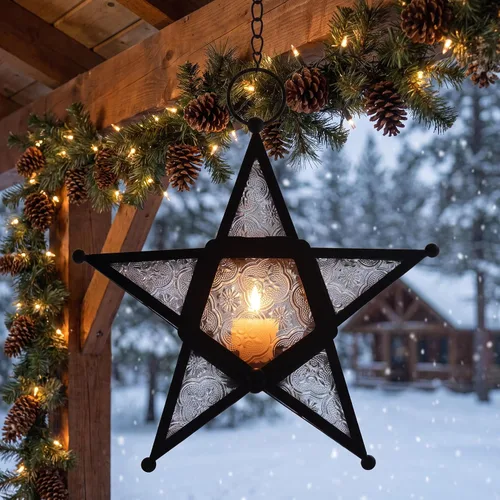 Vista 8 de Juego de 2 Faroles portavelas decorativos con forma de estrella, transparente