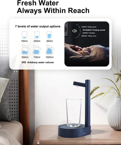 Vista 6 de Dispensador de agua de escritorio para botella de 5 galones, bomba de agua eléctrica portátil pequeña para jarra de 5 galones para el hogar, Azul