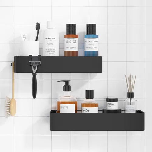 Vista 11 de Kitsure Organizador de ducha – Paquete de 2 organizadores de ducha adhesivos, estantes de metal inoxidables, organizadores de baño sin taladrar