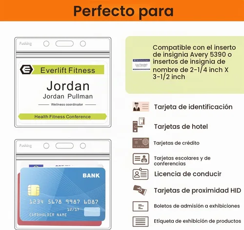 Vista 6 de Fushing 50 portatarjetas de identificación horizontales de plástico transparente