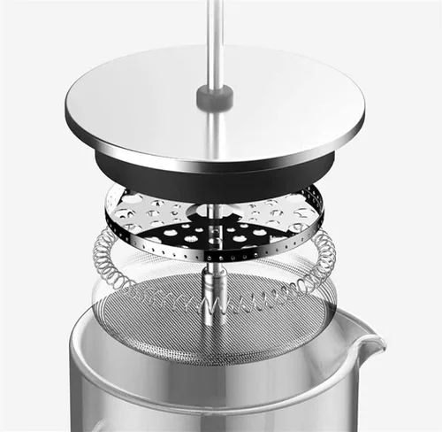 Vista 4 de Cafetera de prensa francesa, sistema de filtración de 3 niveles de vidrio resistente al calor, tetera de vidrio de borosilicato, tetera de vidrio