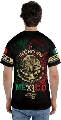 Vista 5 de Camiseta personalizada con nombre de México, camisetas con nombre personalizado, bandera azteca mexicana de EE. UU., unisex 3D impreso, para hombres