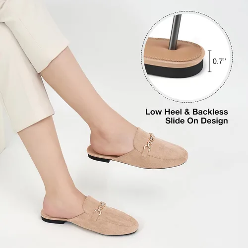 Vista 6 de Zapatos planos con hebilla para mujer: zapatos clásicos de ante sin cordones, con puntera cerrada, sin espalda, mocasines 2025