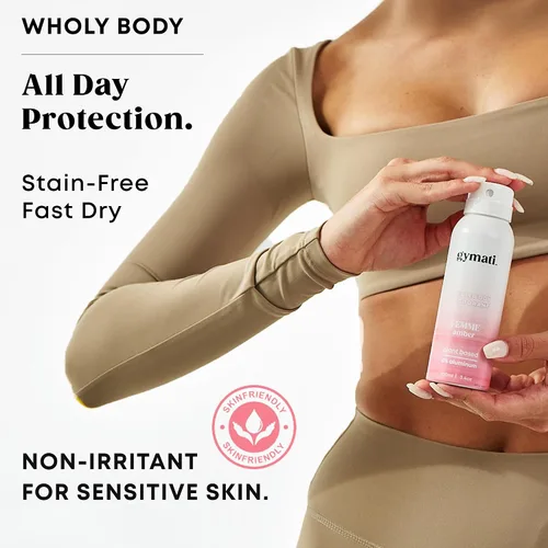 Vista 3 de Gymati Desodorante natural en espray corporal, sin aluminio, mezcla a base de plantas con aloe y zinc, protección contra olores de larga duración