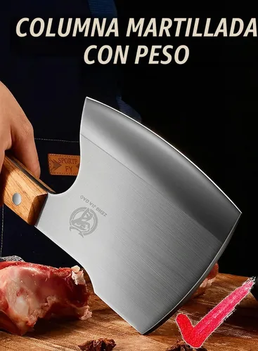 Vista 5 de Big Bones - Cuchillo de carnicero resistente, picador de hachas para cocina, restaurante, granja y matadero, cortar cualquier hueso, mango de madera