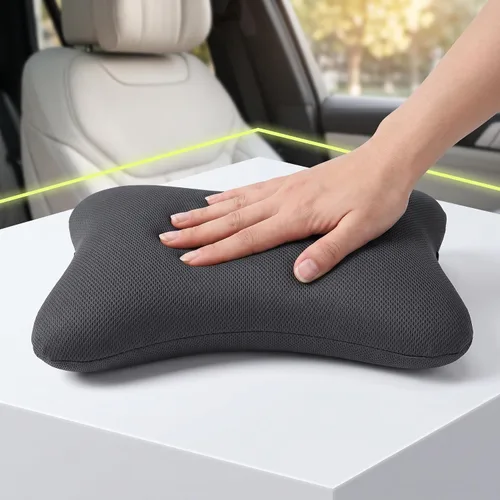 Vista 5 de Tianmei 2 piezas de espuma viscoelástica de color liso para reposacabezas de automóvil, asiento de vehículo, almohadilla de alivio de almohada Gris