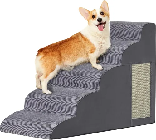 Vista 20 de Escaleras de perro para cama, escaleras para perros pequeños, rampa para perros de 2 peldaños para cama, sofá, sillón y sillas, diseño Beige