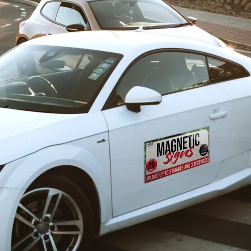 Vista 7 de Paquete de 2 letreros magnéticos personalizados para vehículos, imanes de automóvil personalizados para empresas, letreros magnéticos personalizados