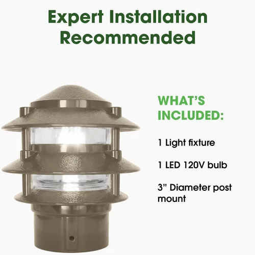 Vista 3 de Greenfield PL3TPBLEDBR - Luz LED resistente a la intemperie de 3 niveles con base de poste de bronce
