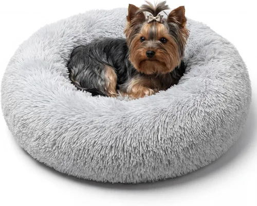Vista 25 de Cama para perros pequeños, cama calmante para perros pequeños, antiansiedad, cama para cachorros, lavable a máquina, esponjosa, de lujo Verde militar