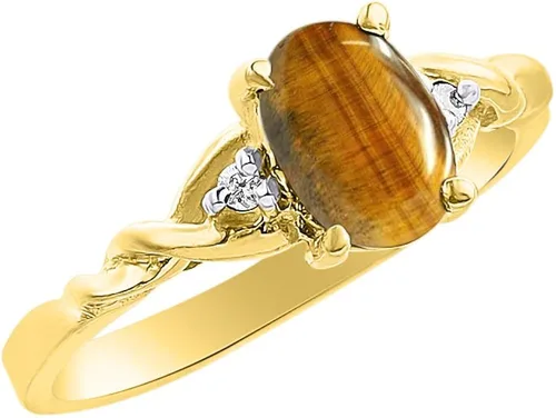 Vista 3 de RYLOS Anillos para mujer de oro amarillo de 14 quilates Anillo de diamante y ojo de tigre solitario 0276 x 0197in de color piedra preciosa joyería