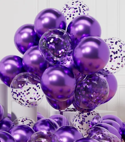 Vista 16 de AULE - Globos de fiesta (42 unidades), diseño de globos de látex y confeti y cintas de 64 ft, 12 pulgadas, set de decoración