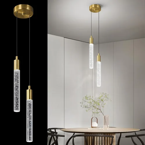 Vista 10 de Iluminación colgante moderna para isla de cocina, lámpara colgante regulable LED con acabado cromado, mini iluminación colgante de cristal