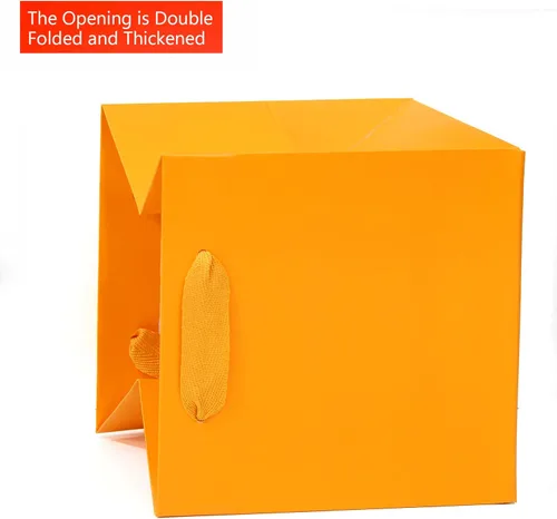 Vista 3 de Bolsa de regalo de papel naranja de 4 pulgadas Caja de papel Bolsas de papel kraft pequeñas con fondo cuadrado con asas para boda, baby shower
