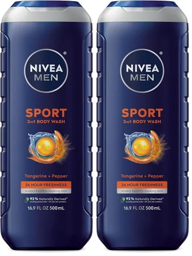 Vista 15 de NIVEA Men Sport Body Wash con minerales revitalizantes, aroma a mandarina y pimienta, gel de baño 3 en 1 para hombre, cara y cabello, sin parabenos