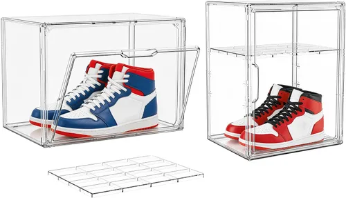 Vista 12 de Attelite Organizador grande y transparente para zapatos, caja de almacenamiento apilable de plástico con puerta magnética, contenedores grandes