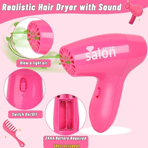 Vista 2 de Gifts2U Juguetes de peluquería para niñas, juego de salón de belleza para niñas, juego de peluquería con secador de pelo, delantal de disfraz