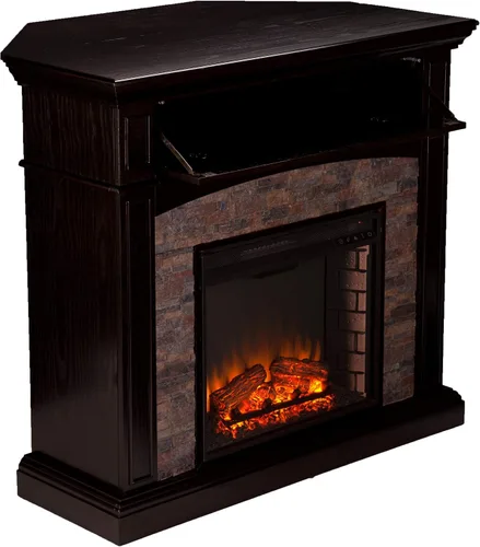 Vista 7 de SEI FURNITURE Grantham - Chimenea eléctrica de esquina de piedra sintética, acabado ébano.