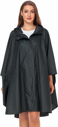 Vista 7 de SaphiRose Poncho de lluvia unisex con capucha impermeable para mujeres adultas