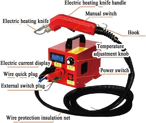 Vista 6 de Electric Hot Knife Cutter, Hand Held Foam Cutting Tool with Straight Blades - 550℃ Temperature Cable Cloth Cutting Machine for Fabric and Rubber，
