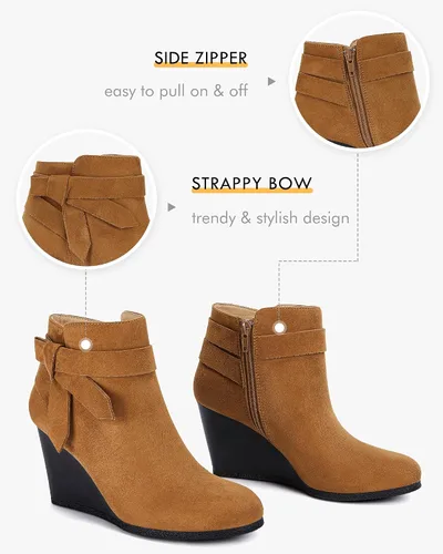 Vista 2 de Botines de mujer con nudo cerrado y cremallera lateral, tacón apilado, botines de cuña