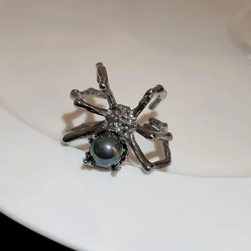 Vista 8 de Wiwpar Anillo de dedo abierto de araña grande negro gótico punk para mujeres y hombres, estilo bohemio, vintage, grueso, nudillo, araña, anillos