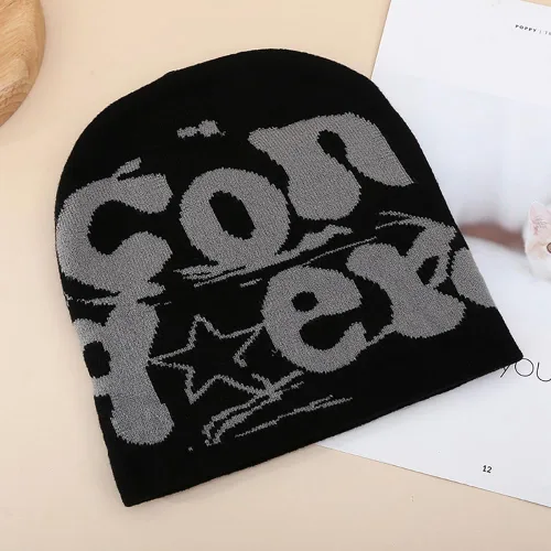 Vista 2 de Mujeres Hombres Y2K Beanie Hat Letra Impresión Sombrero de Punto Sombrero de Lana Cálido Sombrero Casual Deportes Pullover Sombrero Moda Hip Hop