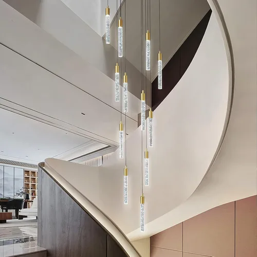 Vista 16 de Lámpara colgante de cristal cromado, 9 luces, regulable, 54 W, 6000 K, escalera, grande, vestíbulo, sala de estar, vestíbulo, techo alto