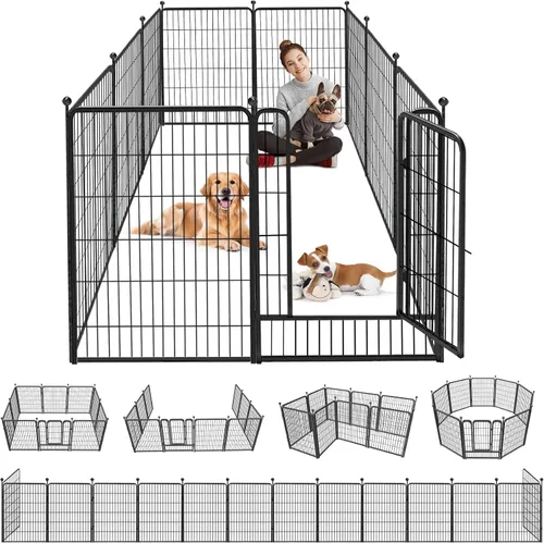 Vista 19 de Corralito para perros, 40 pulgadas, 8 paneles, valla para perros al aire libre, resistente, corral para perros grandes, medianos y pequeños, corral
